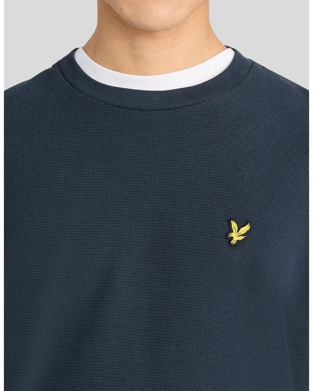 Lyle & Scott Blue Textured Rib Crew Neck Sweatshirt for men