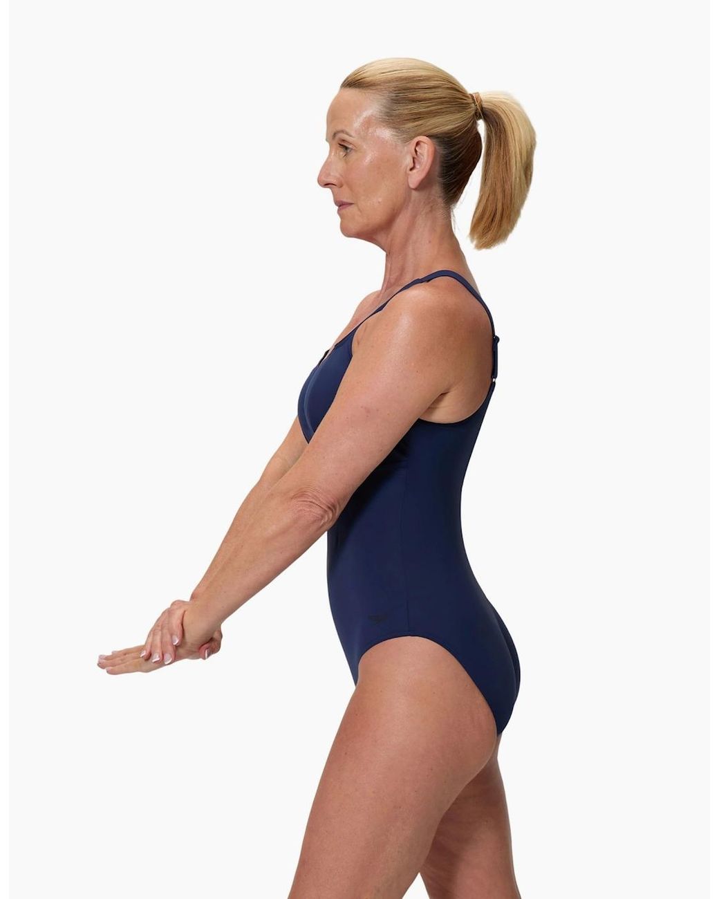 Speedo Blue Ladies Aquanite Solid Ruched One Piece Swimsuit