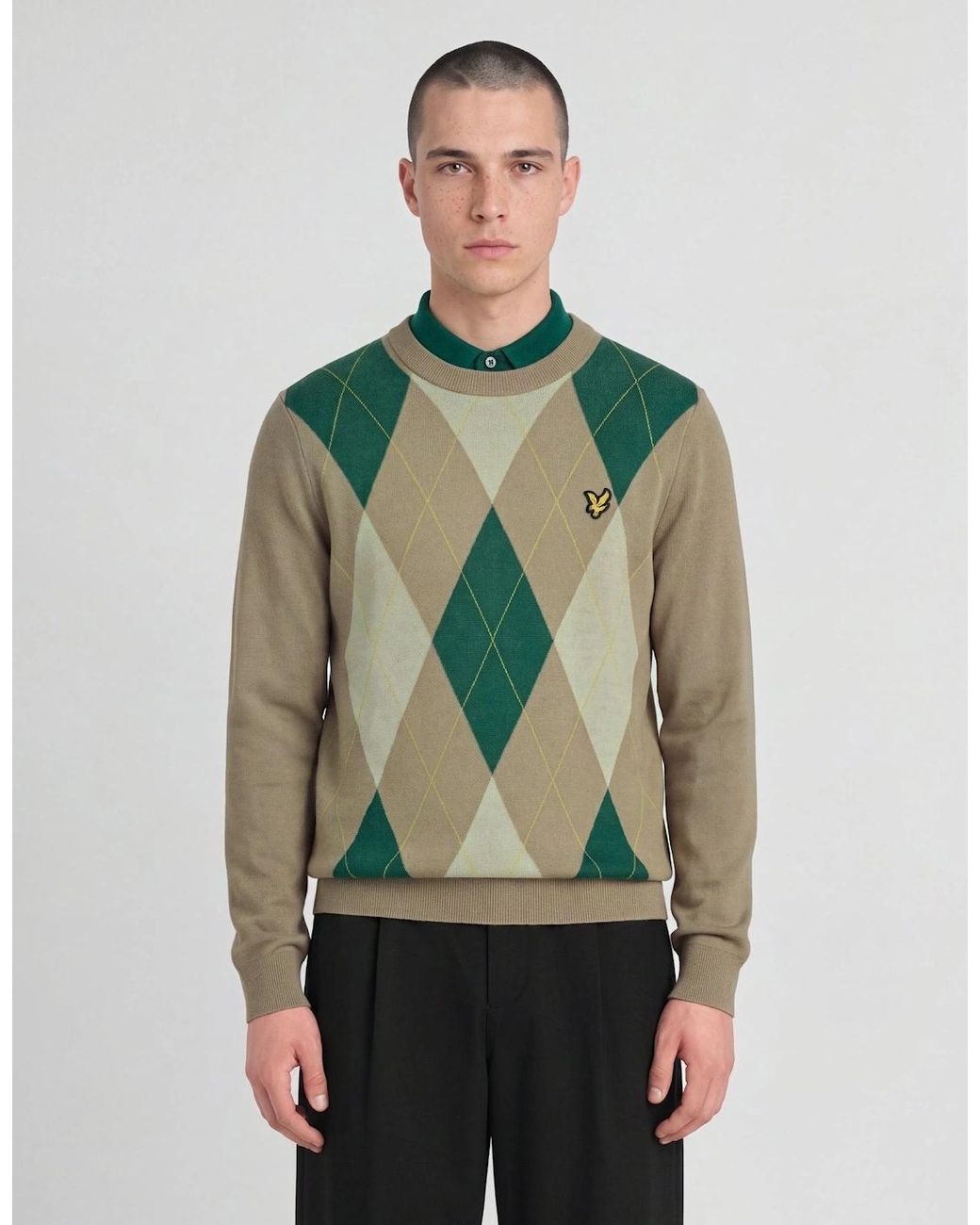 Lyle & Scott Green Archive Argyle Crew Neck Jumper for men