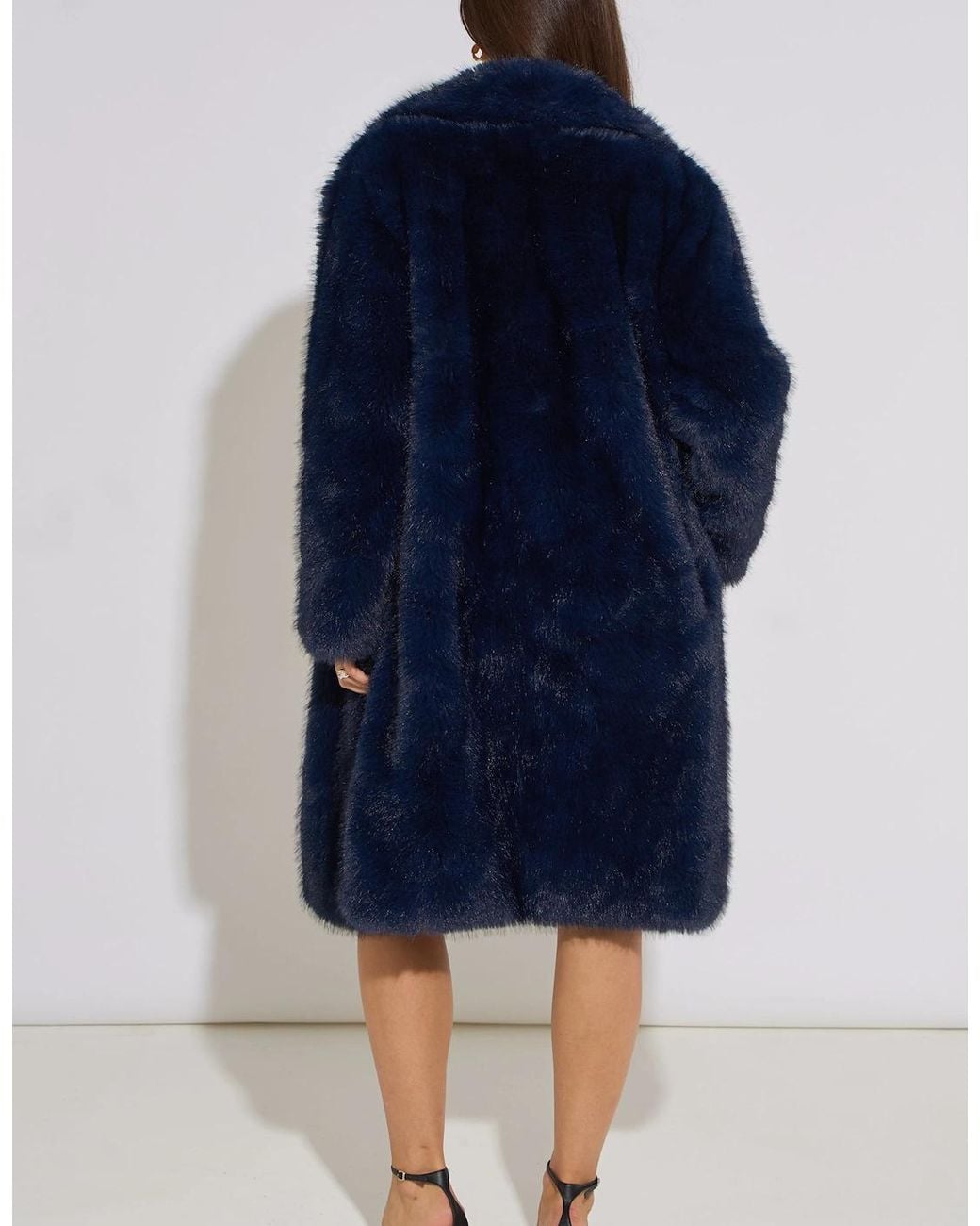 Gini London Blue Dark Panelled Faux Fur Longline Jacket