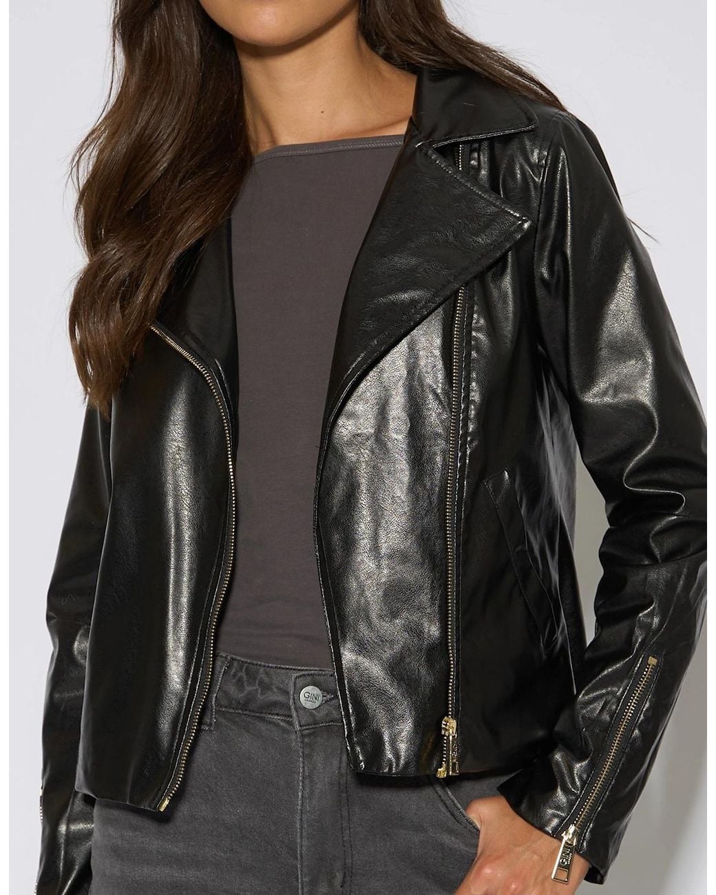 Gini London Black Faux Leather Biker Jacket