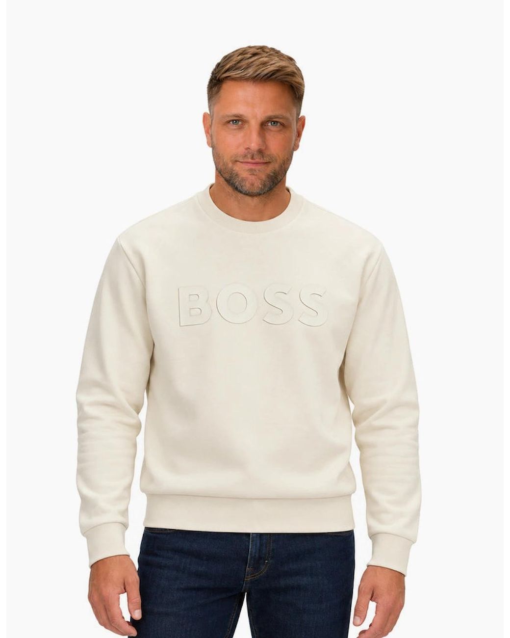 Boss White Boss Salbo Tonal Logo Sweatshirt Open for men
