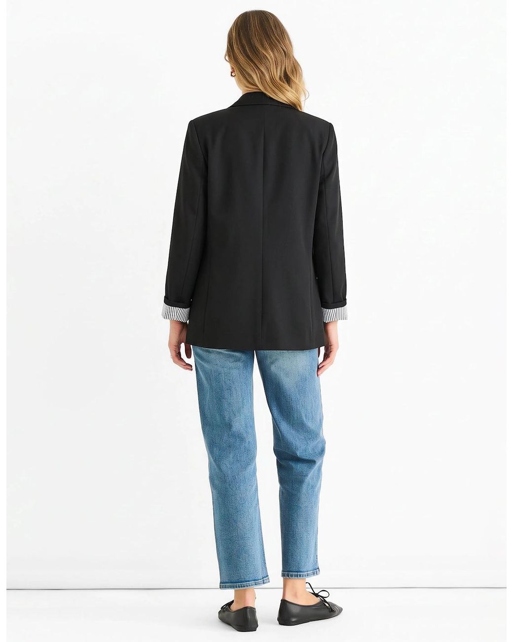 Gini London Gray Contrast Sleeve Edge To Edge Blazer