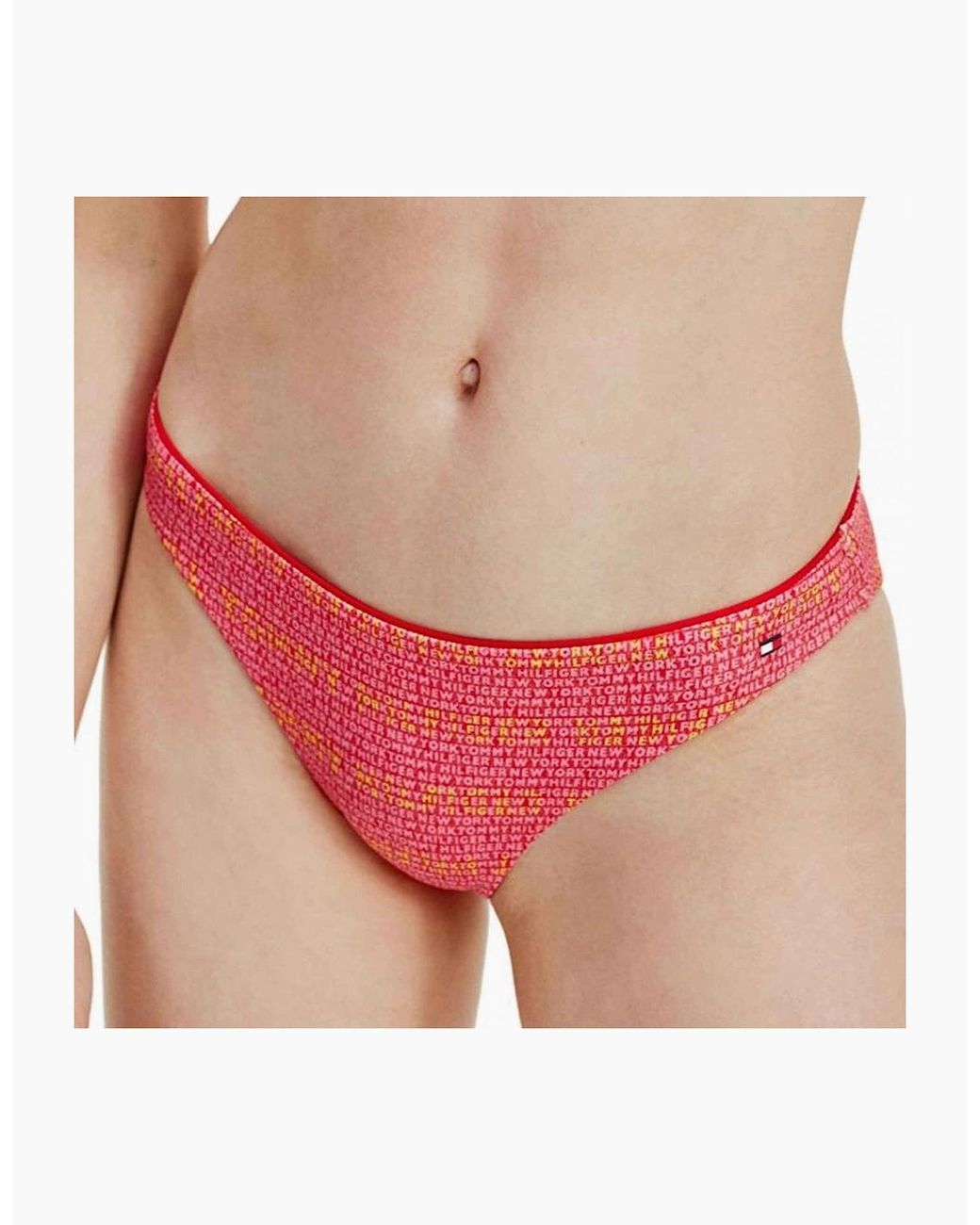 Tommy Hilfiger Red Reversible Swim Bikini Bottom, Logo Ww Aop