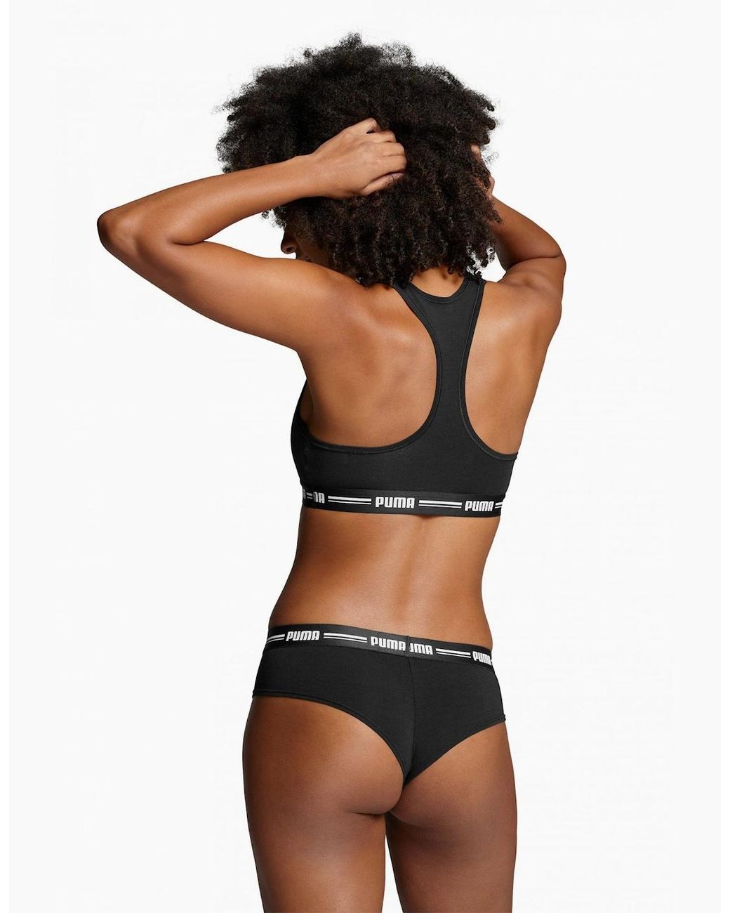 PUMA Black 2-Pack Striped Logo Mid-Rise Brazilian Briefs