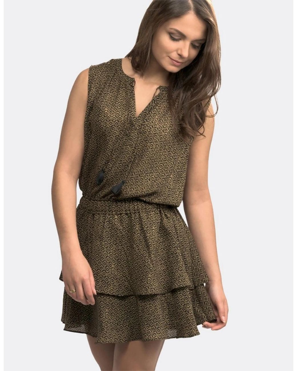 Maison Scotch Brown Silky Feel Sleeveless Printed Summer Dress