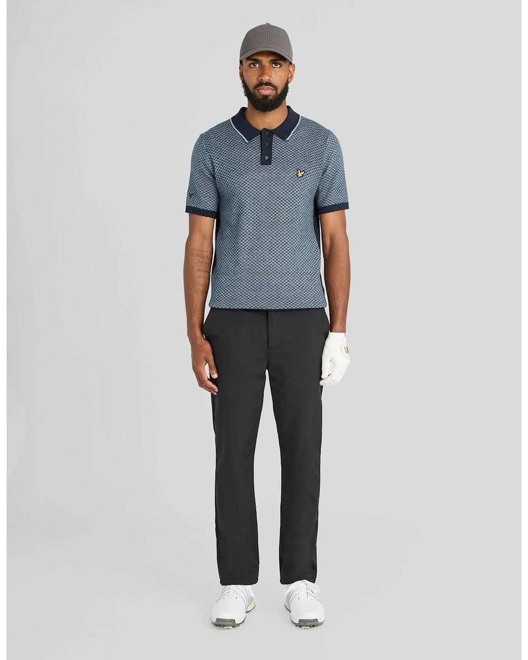 Lyle & Scott Blue Cashmere Blend Cross Hatch Polo Shirt for men