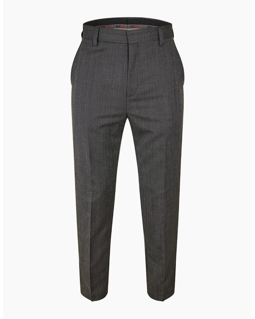 Boss Gray Solid Patterned Flat Front Mid Rise Chinos for men