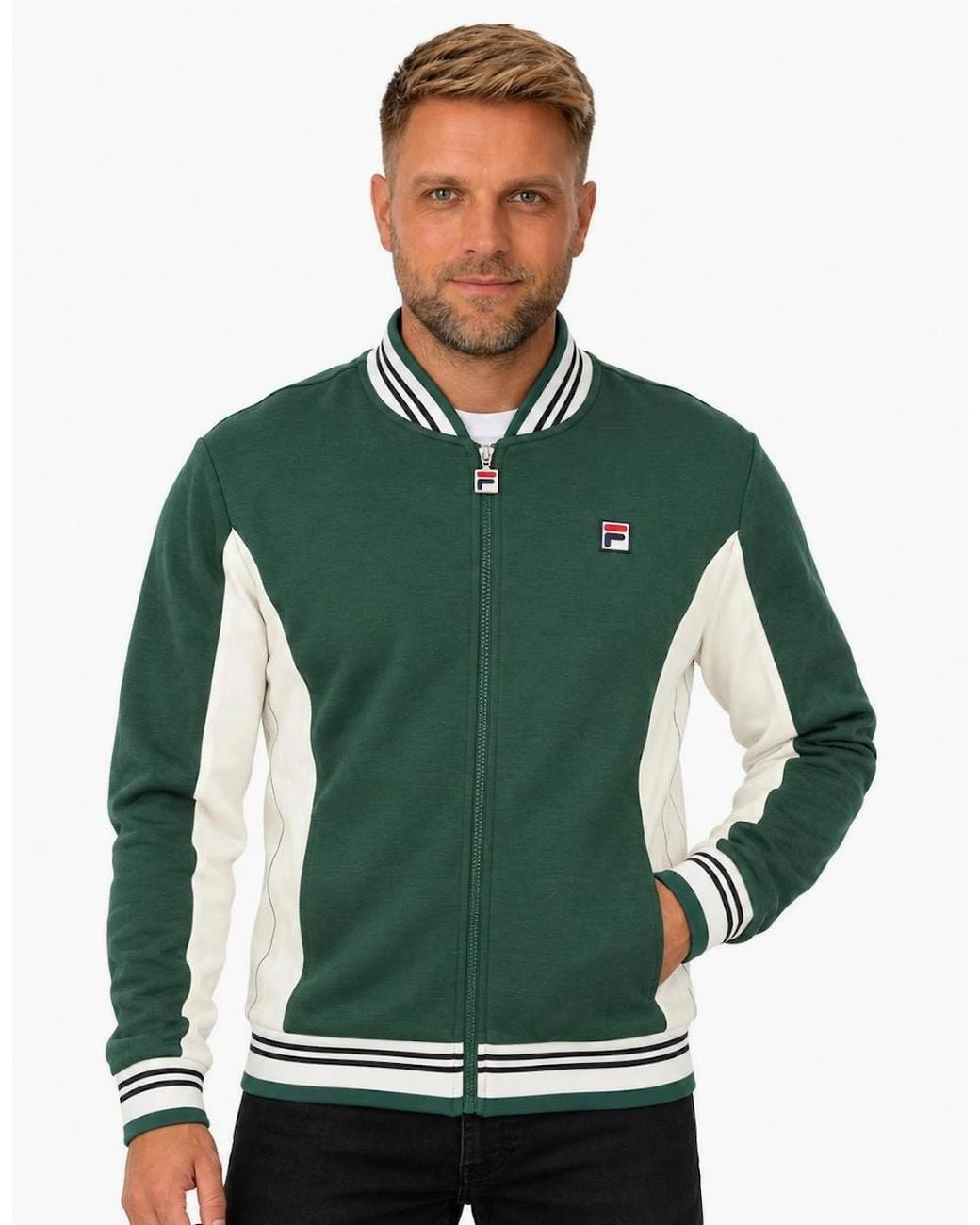 Fila Green Settanta Baseball Track Top Jacket Pine Needle/Gardenia for men