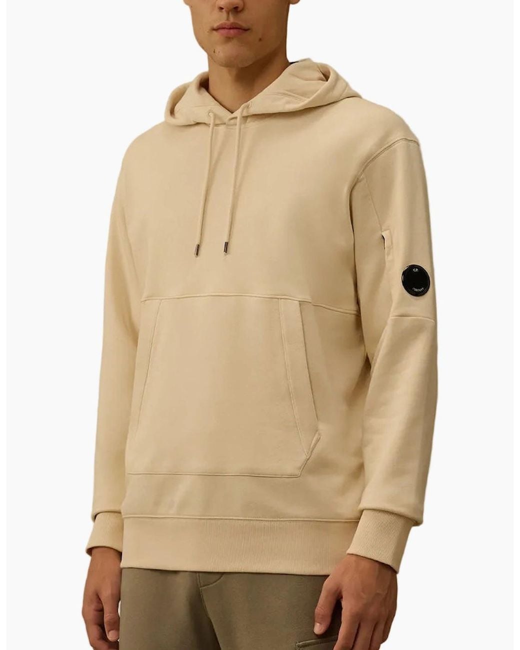 C P Company Natural Diagonal Raised Fleece Lens Hoodie for men