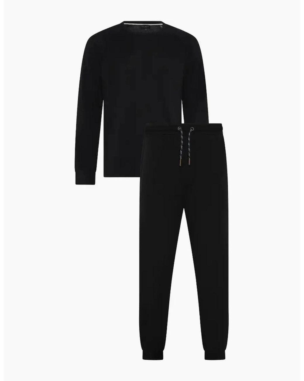 Ted Baker Black Waffle Long-Sleeve Top & Joggers Lounge Set for men