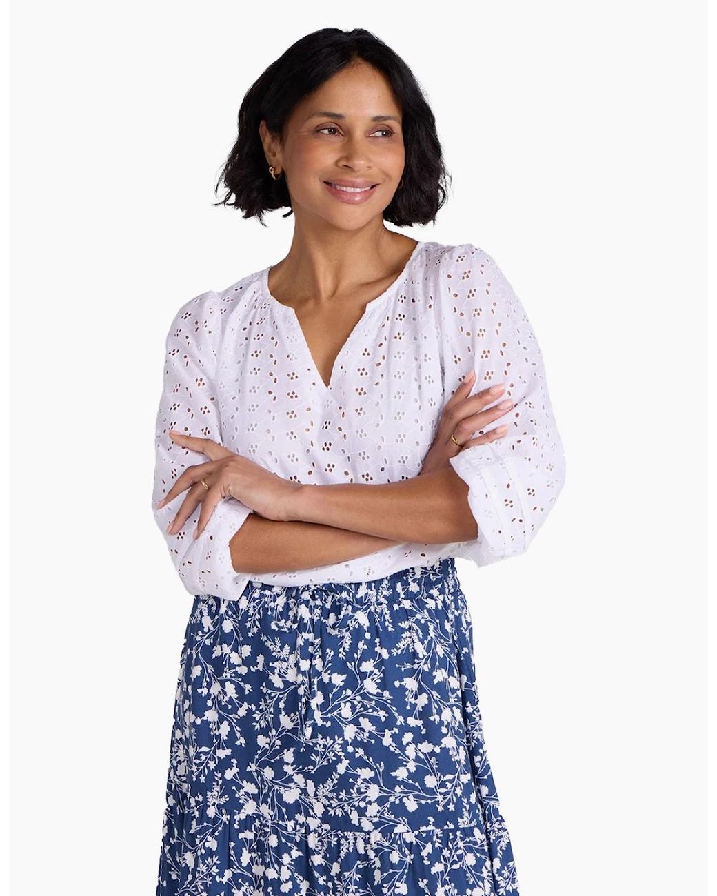 Mountain Warehouse White Ladies Broderie Lightweight 3/4 Sleeve Casual Shirt