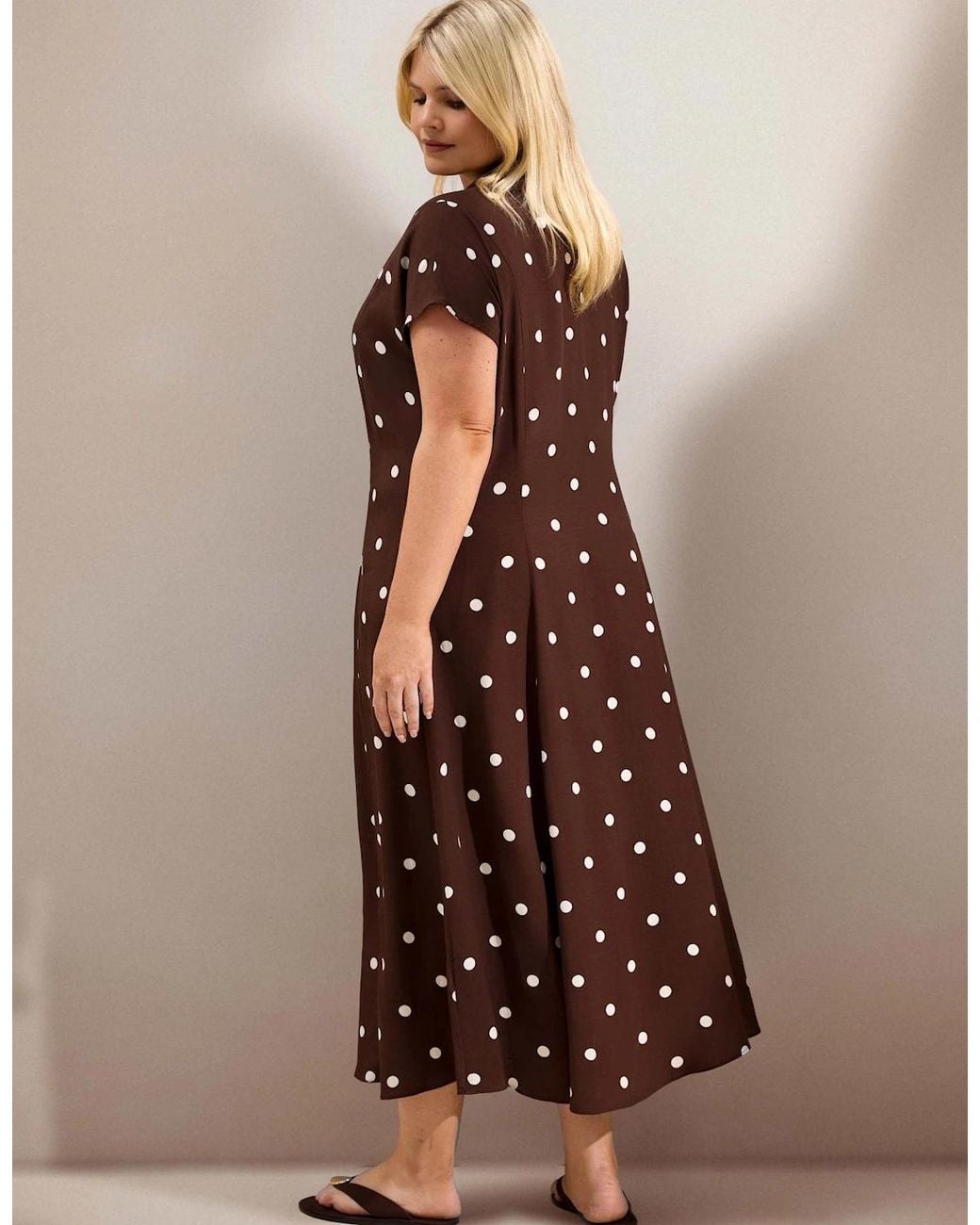 Live Unlimited London Brown Petite Chocolate Polka Dot Print Midaxi Shirt Dress