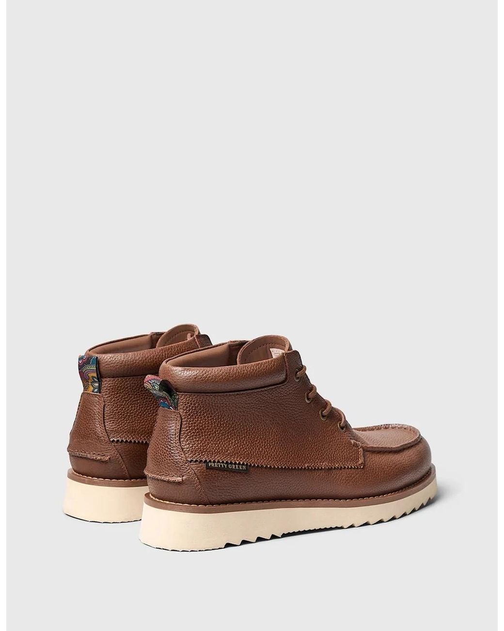 Pretty Green Brown Ashby Boot Tumbled Leather Tan for men
