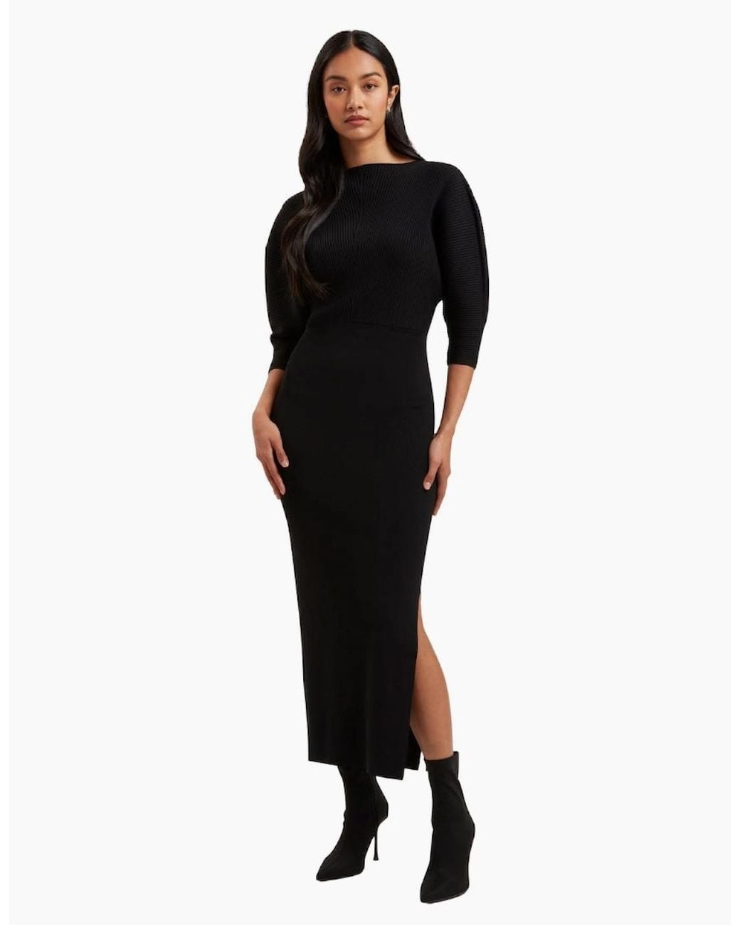 Ted Baker Black Vanitha Sculptured Rib Knitted Maxi Dress