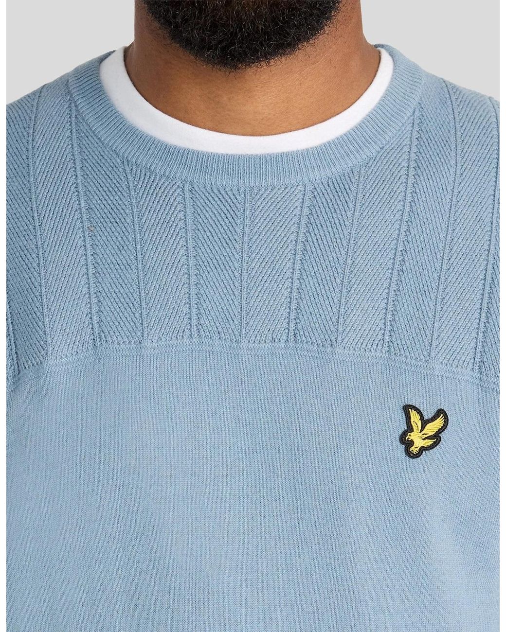 Lyle & Scott Blue Texture Block Crew Neck Jumper for men
