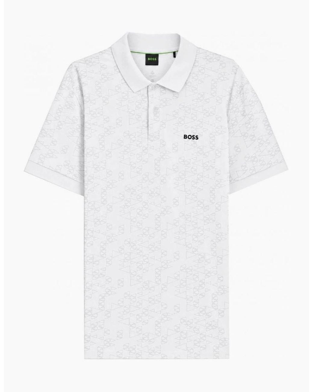 Boss White All Over Print Polo Shirt for men