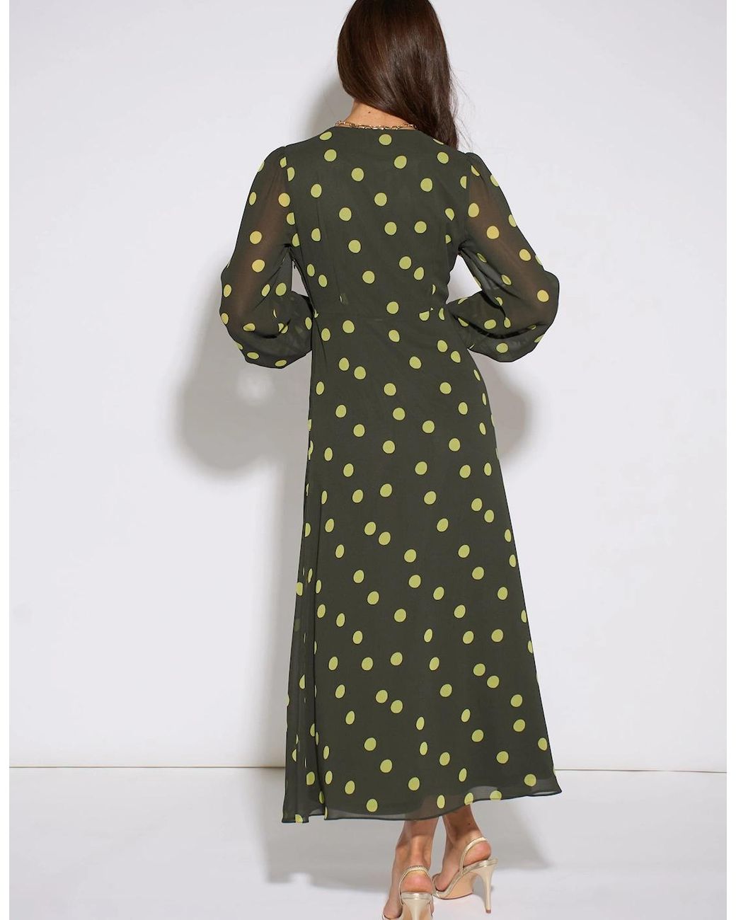 Gini London Green Lime Spot V Neck Midi Dress