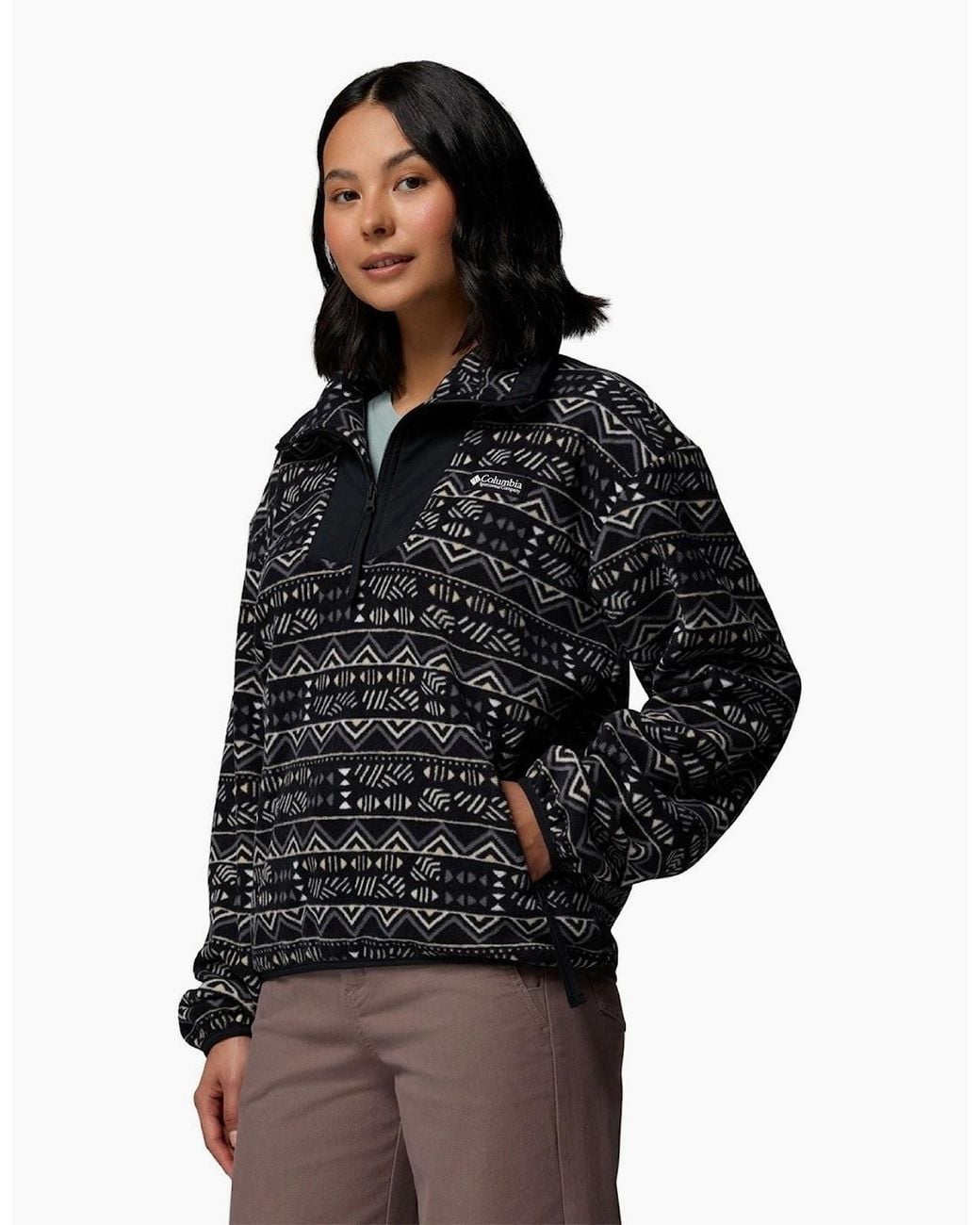 Columbia Black Sequoia Grove Printed Half Zip Polyester Fleece Pullover