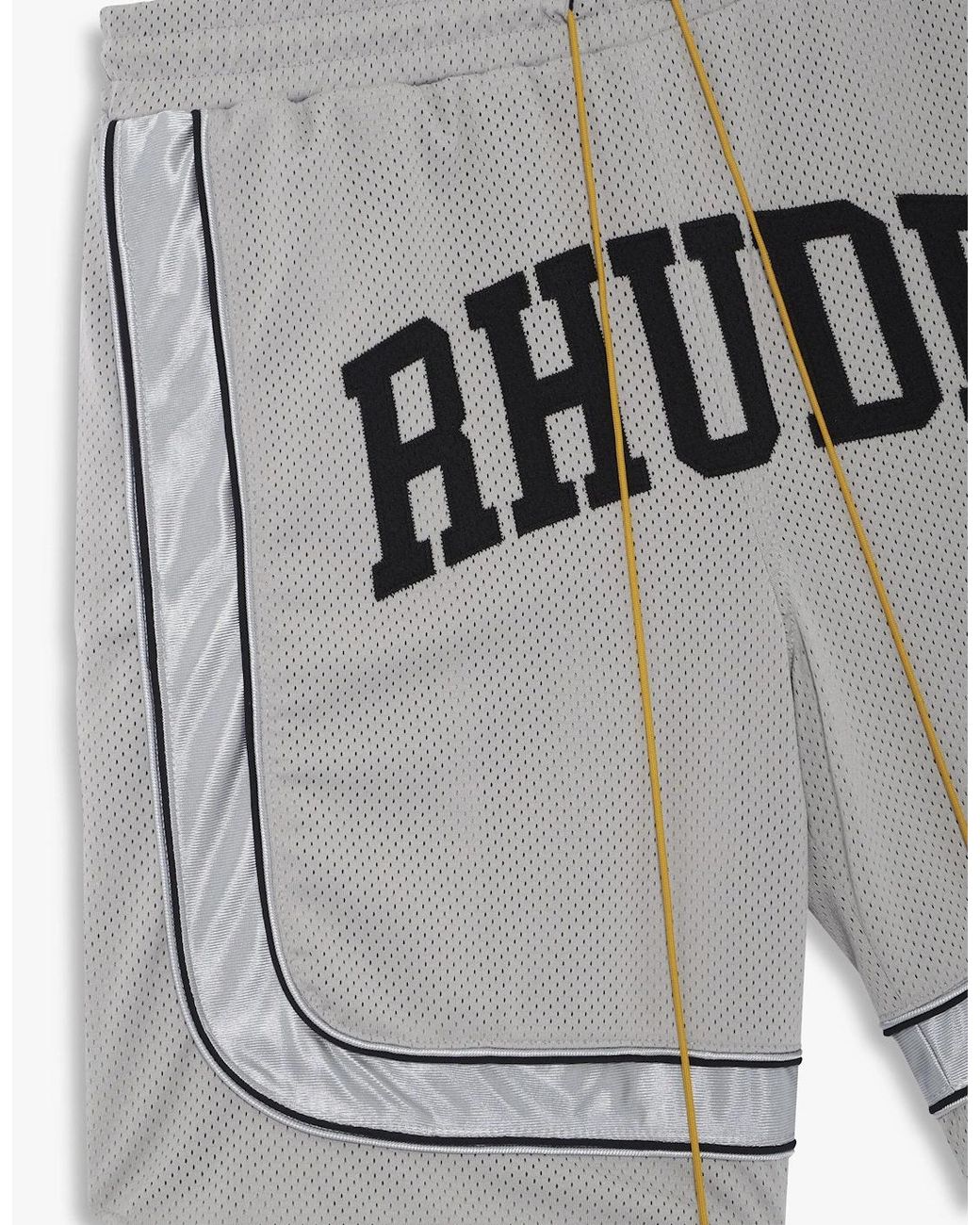 Rhude White Baggy Mesh Collegiate Shorts for men