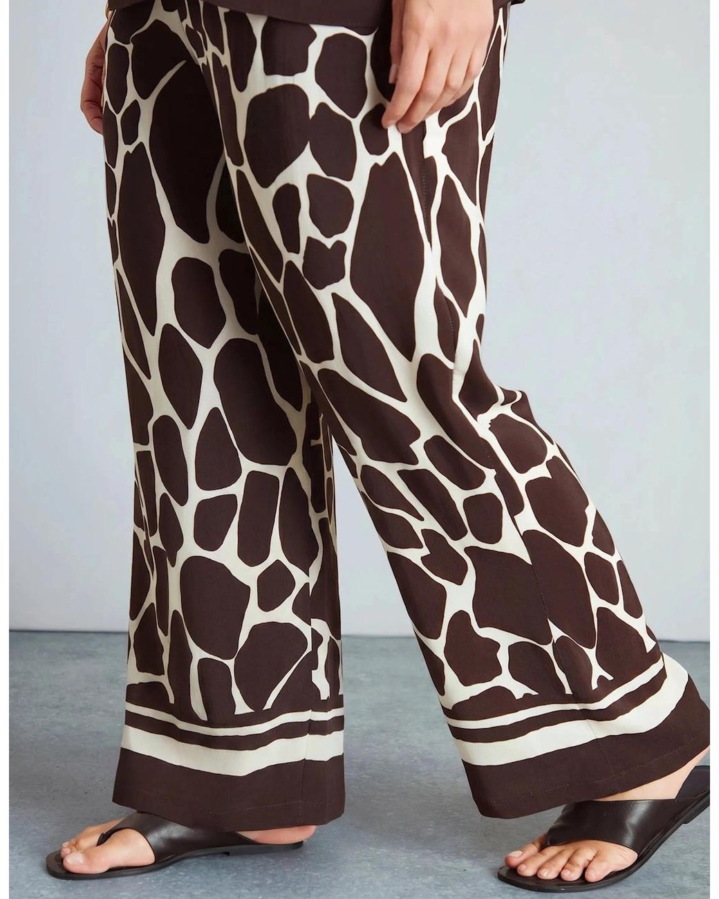 Live Unlimited London White Animal Print Wide Leg Trousers