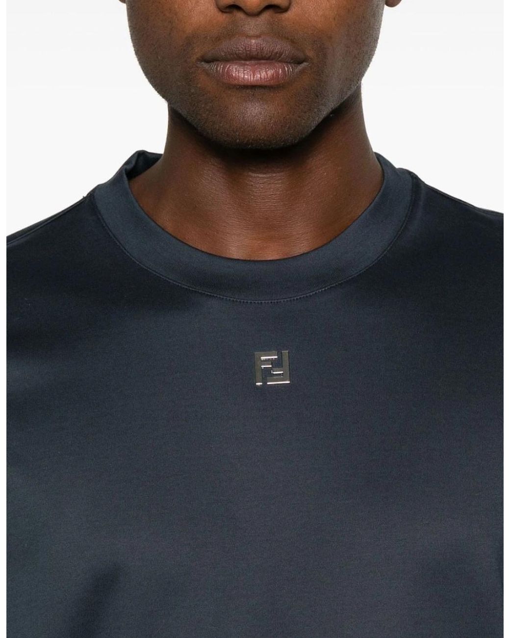 Fendi Blue Ff Metal Detail Plaque T-Shirt for men