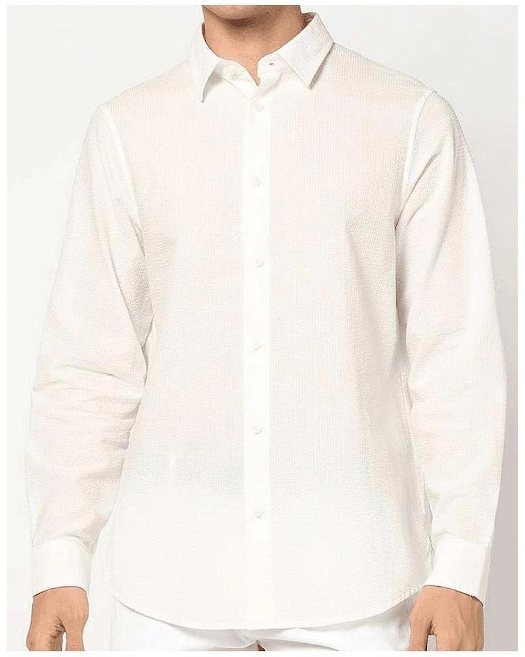 ARMANI EXCHANGE White Seersucker Textured Long Sleeve Shirt for men