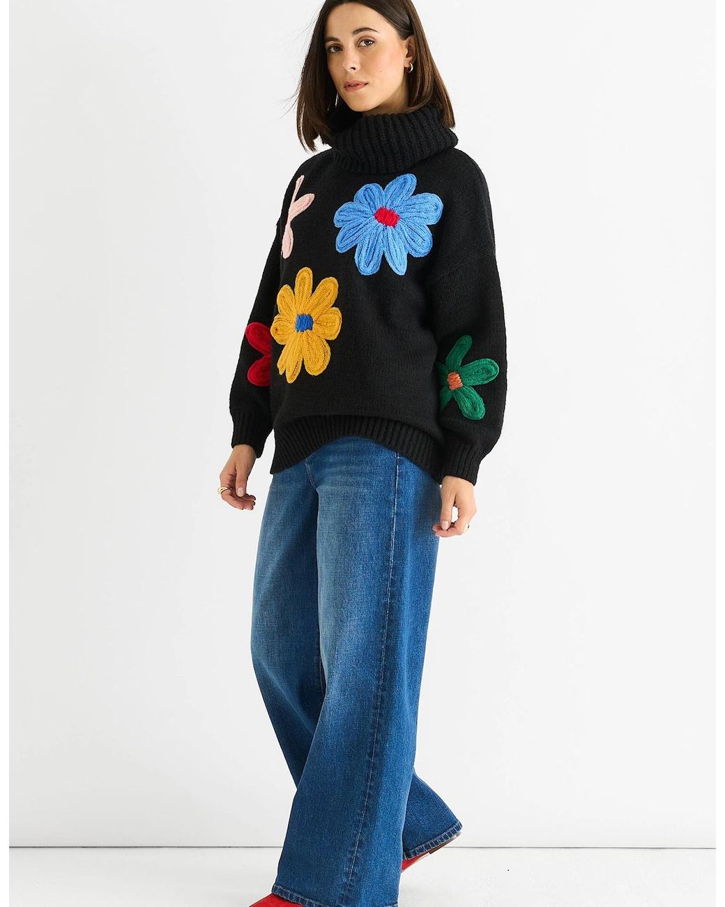 Gini London Blue Floral Design High Neck Jumper