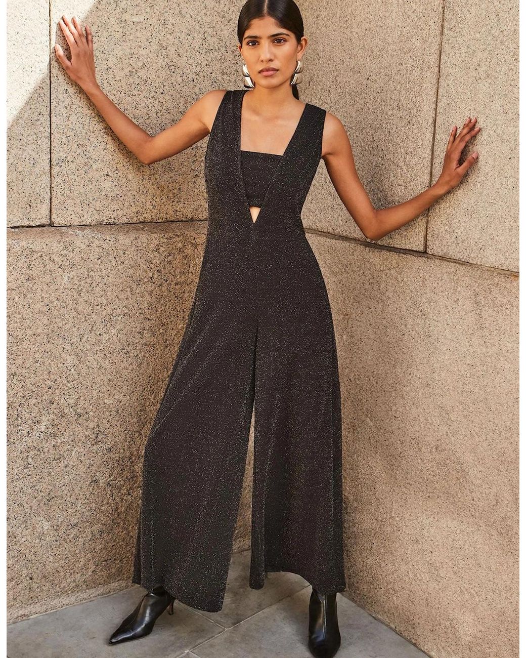 Ro&zo Natural Petite Indy Sparkle Ponte Jumpsuit