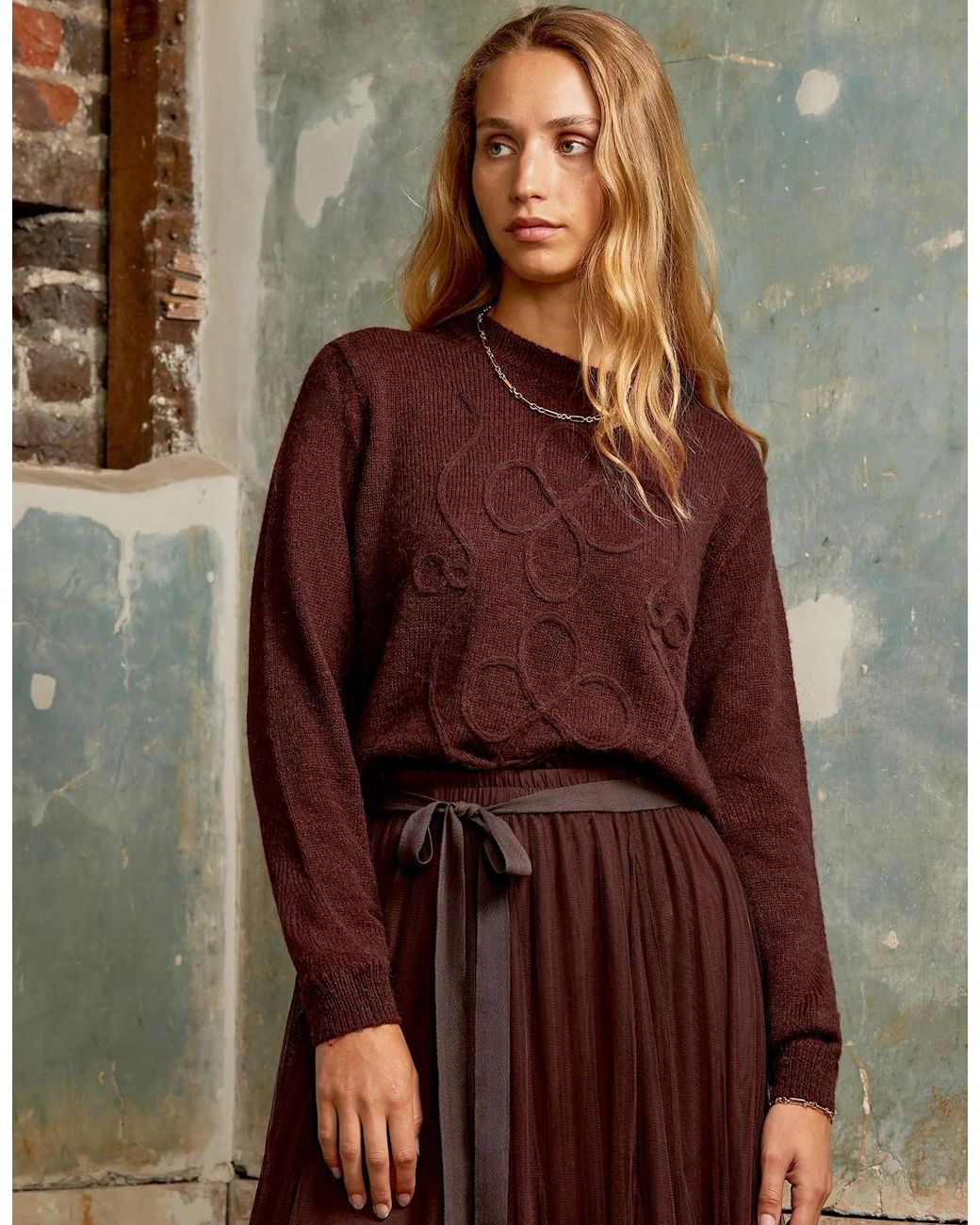 Ro&zo Brown Chocolate Applique Knit Jumper With Alpaca