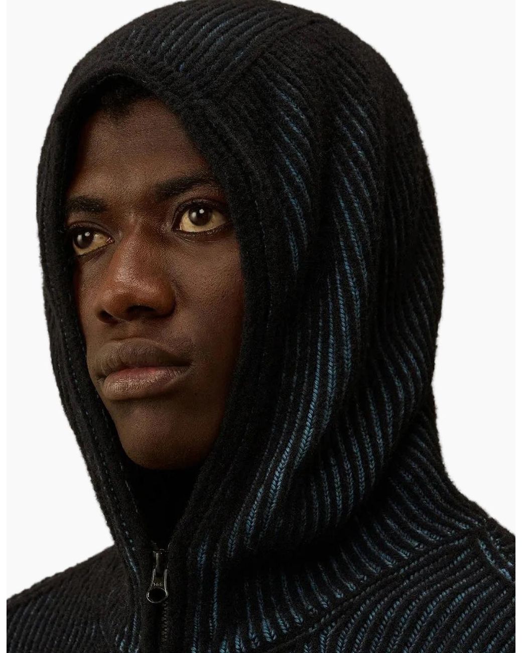 C P Company Black Fleece Knit Zip Lens Hooded Cardigan for men