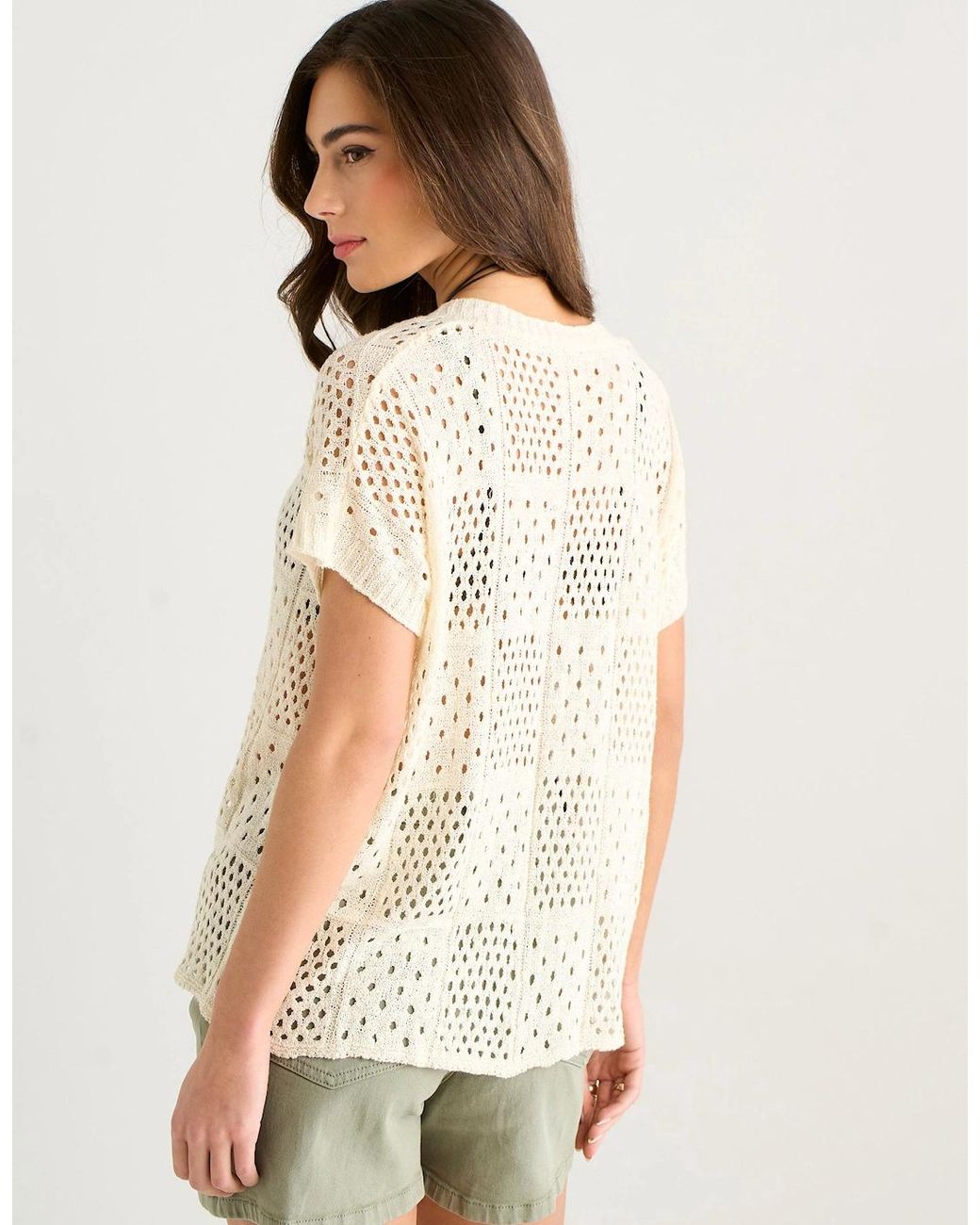 Gini London Natural Crochet Button Front Cardigan