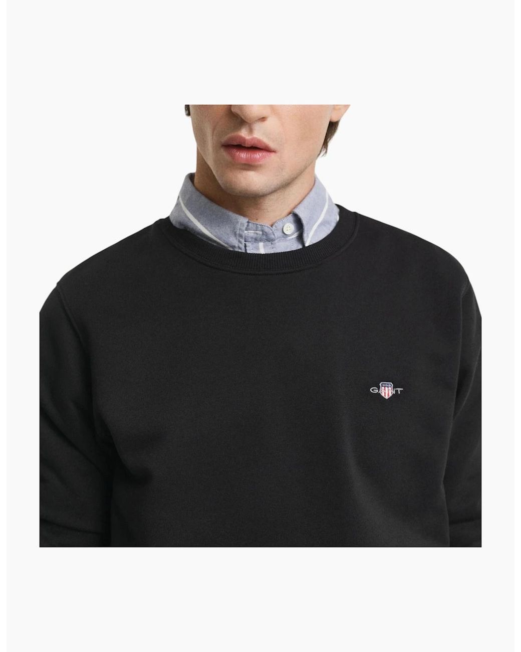 Gant Black Shield Crew Neck Sweatshirt Pullover French Terry Graphic Embroidered for men