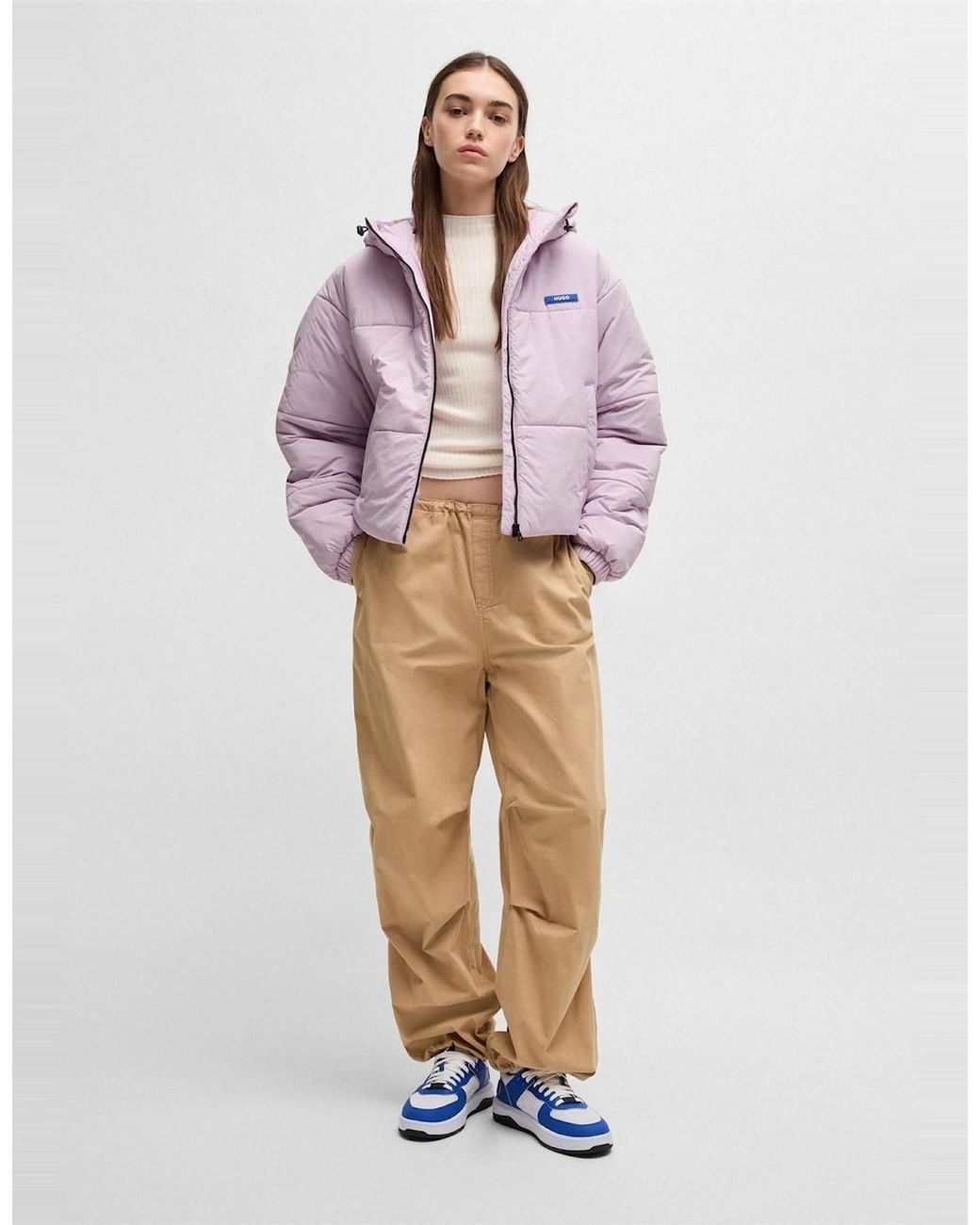 Boss Pink Freya Hooded Neck Solid Patterned Puffer Jacket