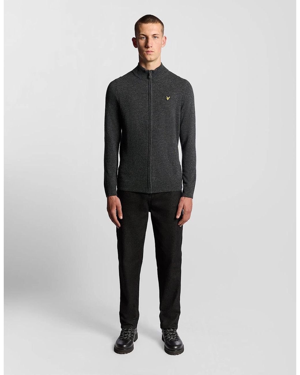 Lyle & Scott Black Lambswool Blend Zip Cardigan for men