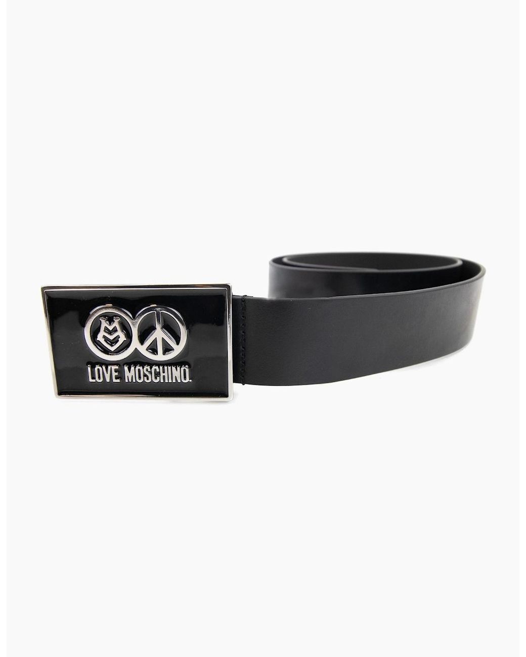 Love Moschino Black Gloss Peace Sign Buckle Belt 9902 for men
