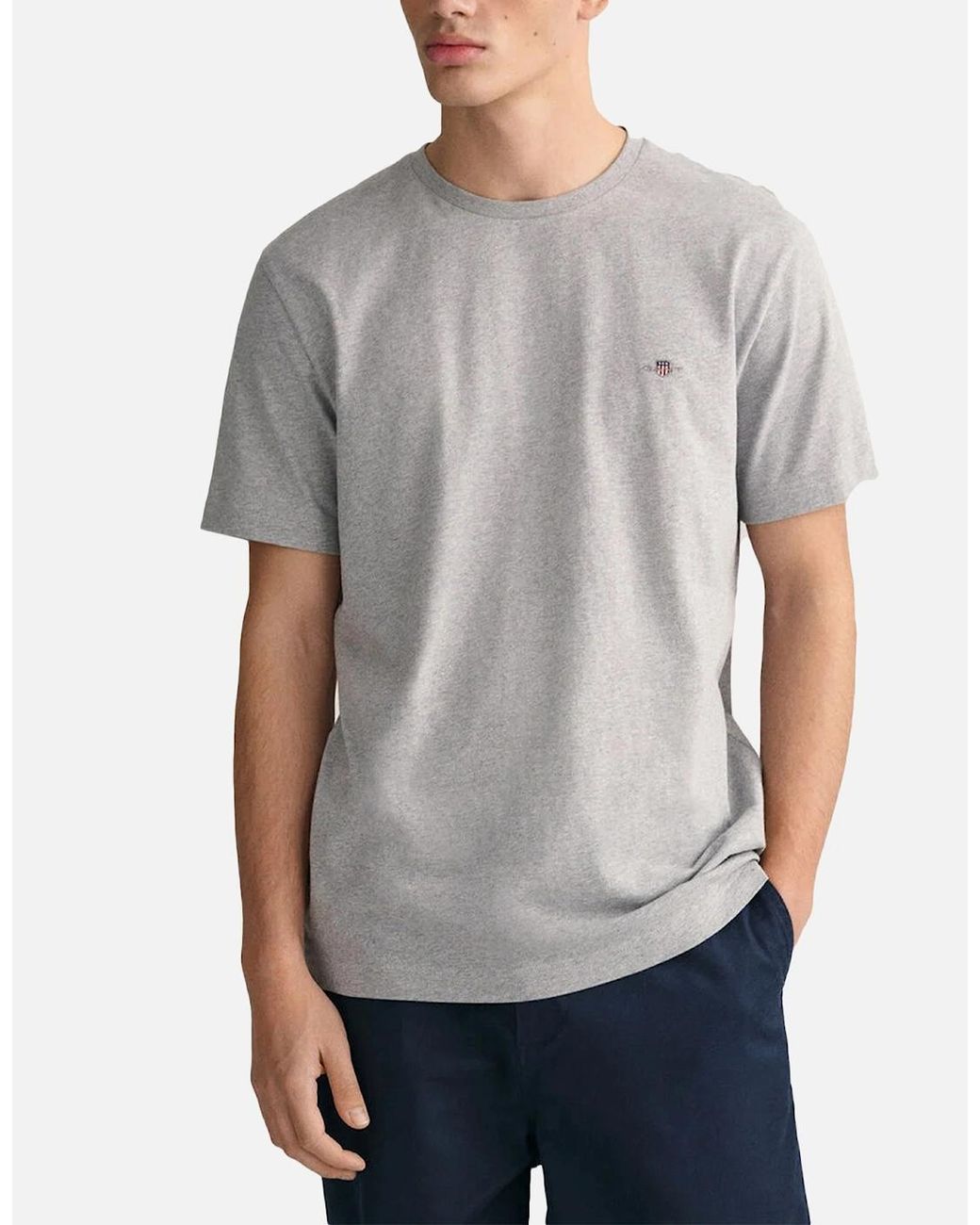 Gant Gray T Shirts Shield Logo Crew Neck Short Sleeve Cotton Summer Casual Tee for men
