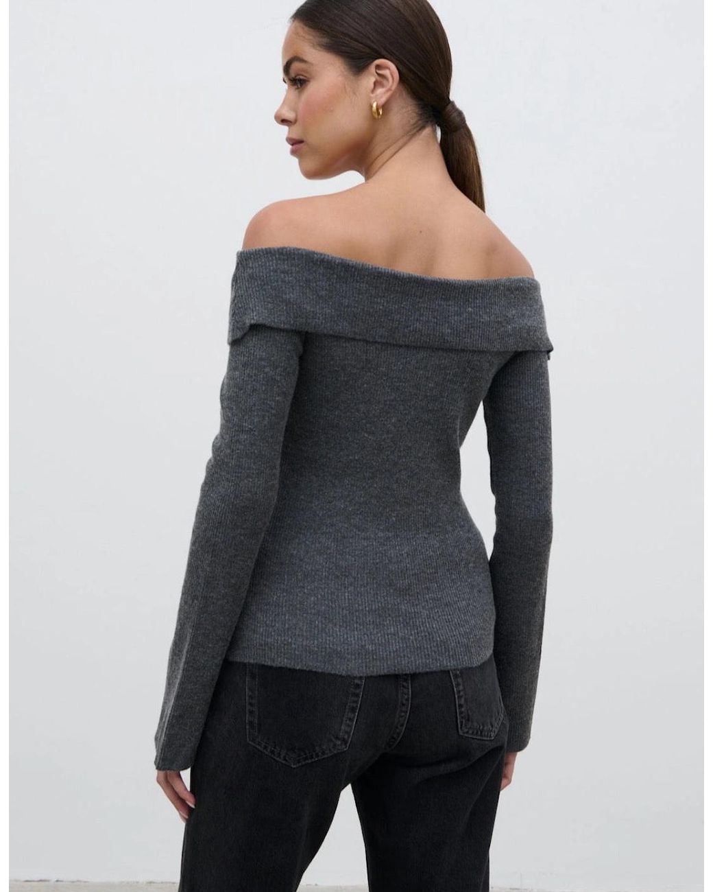 Pretty Lavish Gray Daphne Cross Over Knit Top