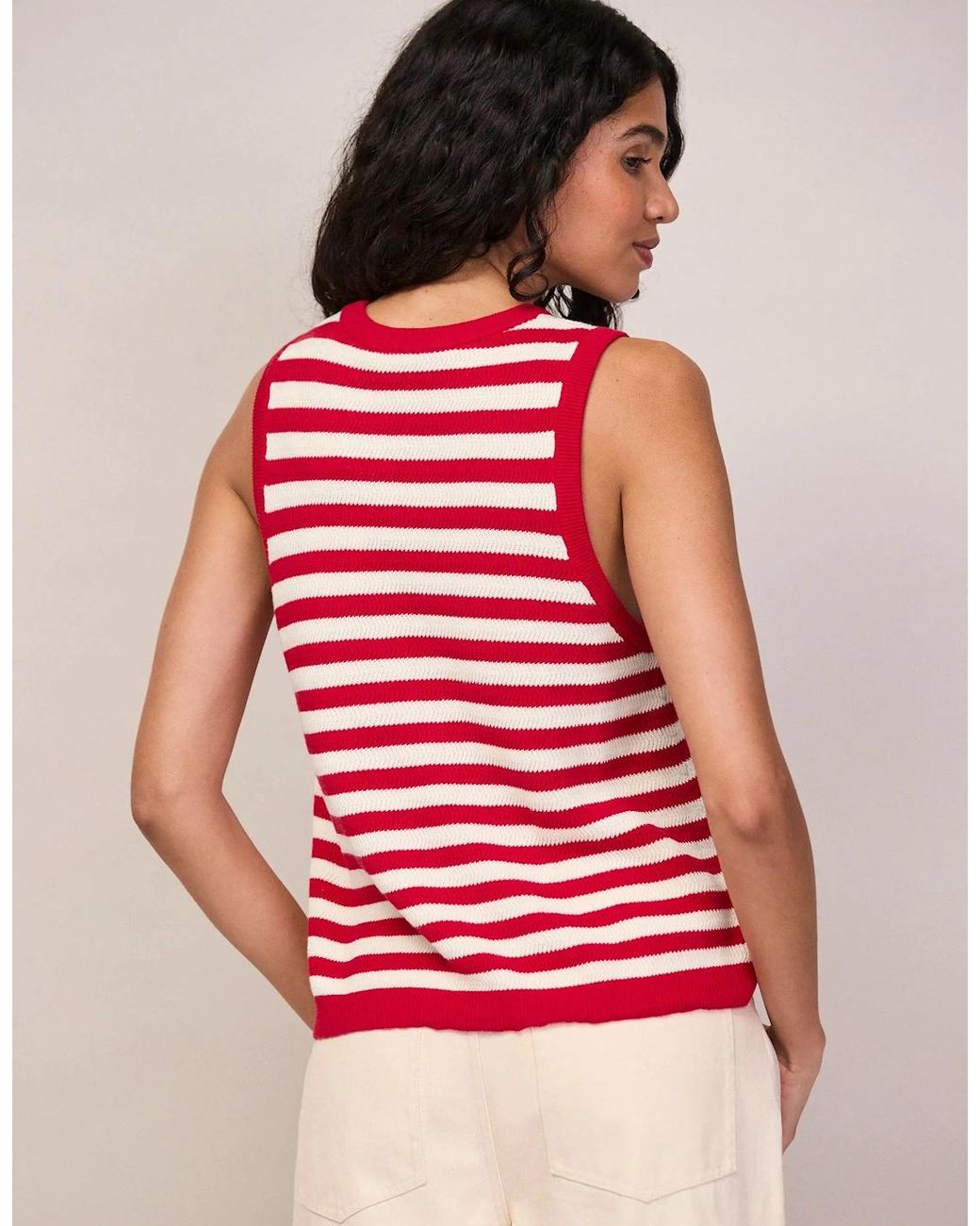 Ro&zo Red Stripe Cotton Knit Shell Top