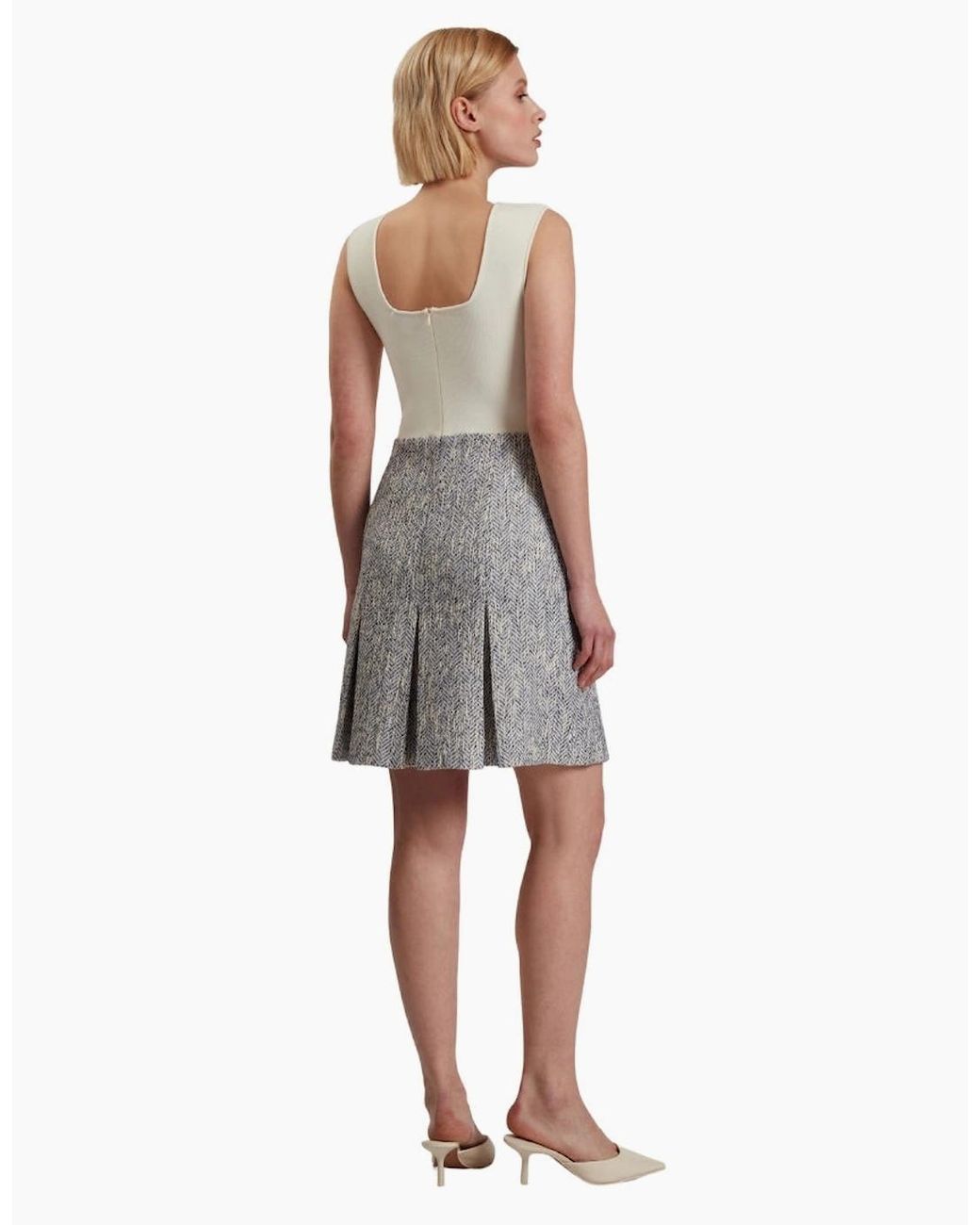 Ted Baker Gray Vulpam Sleeveless Knit Bodice Boucle Light Dress