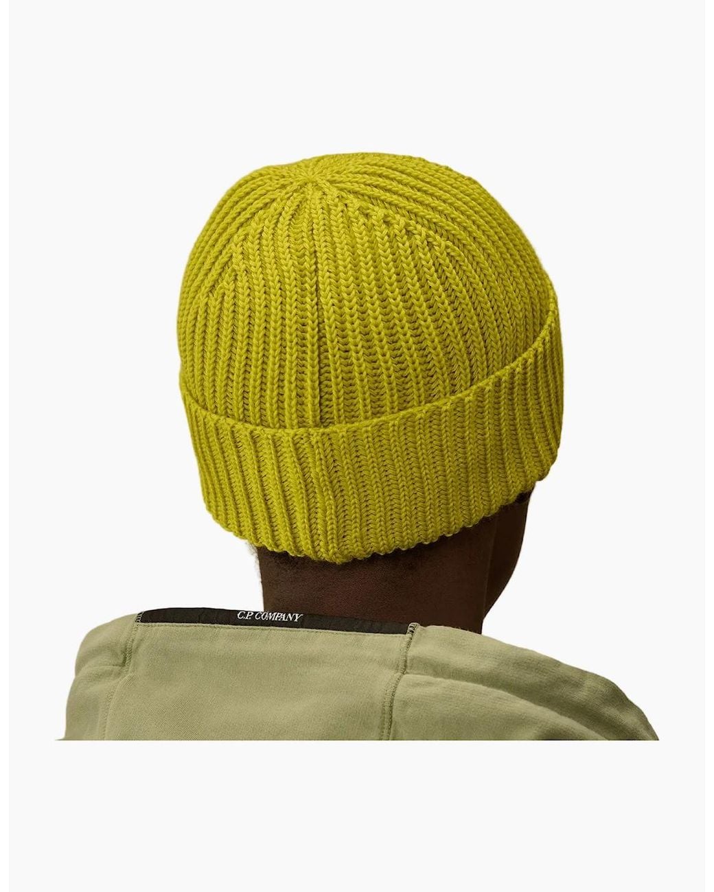C P Company Green Merino Wool Lens Beanie for men