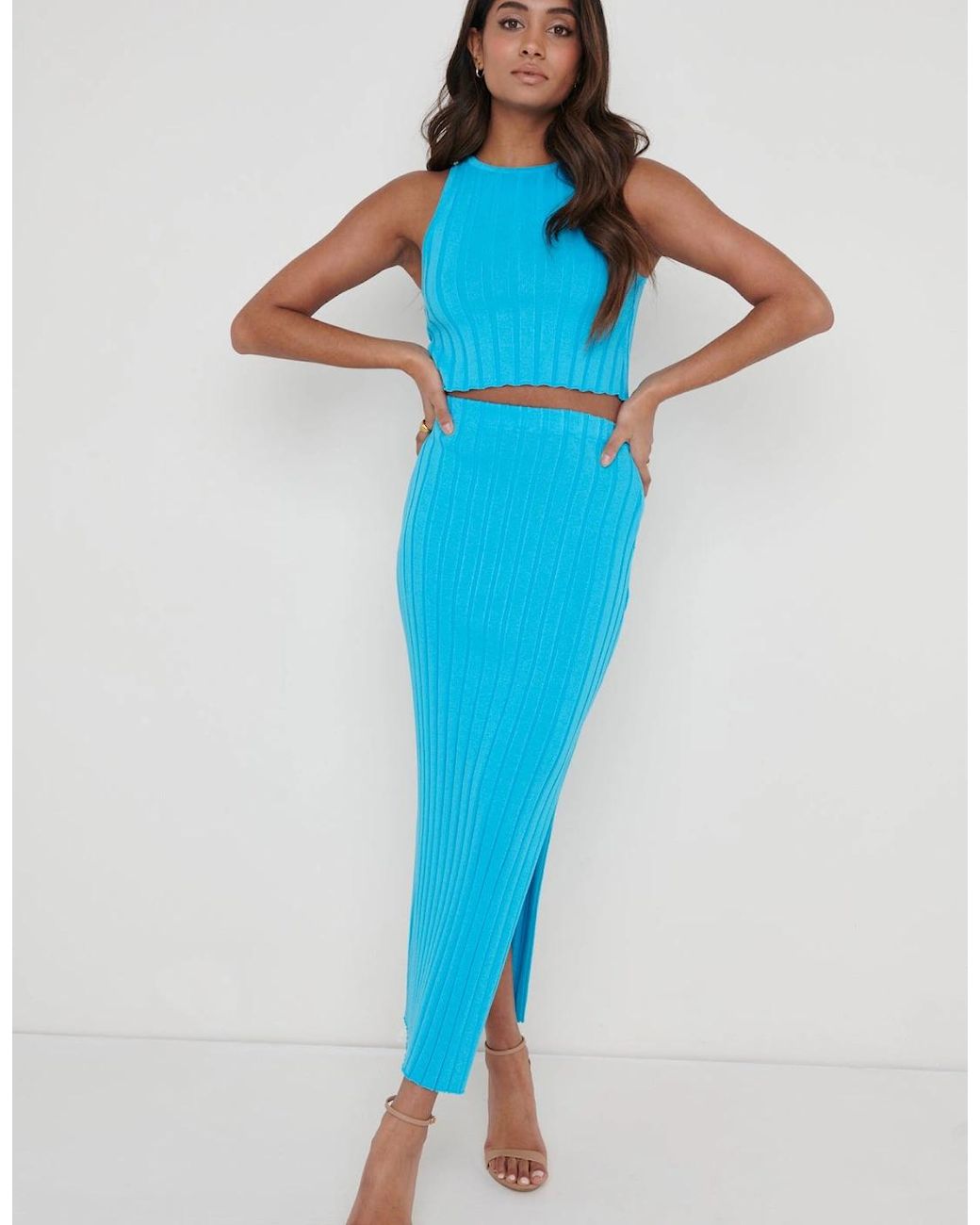 Pretty Lavish Blue Auden Rib Knit Skirt