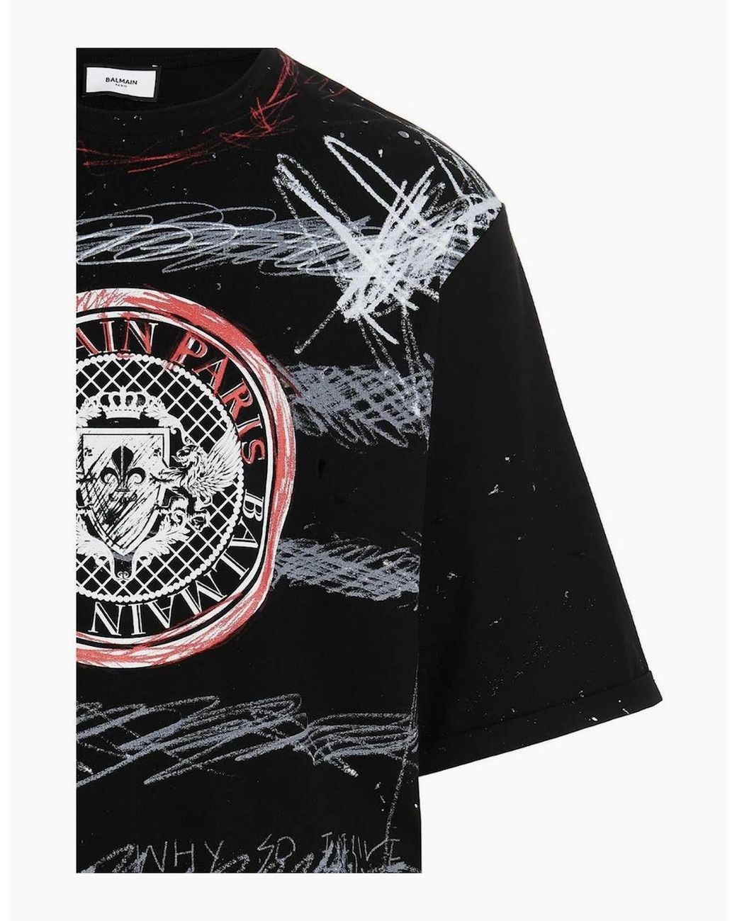 Balmain Black Paris Graffiti Coin Logo T-Shirt for men