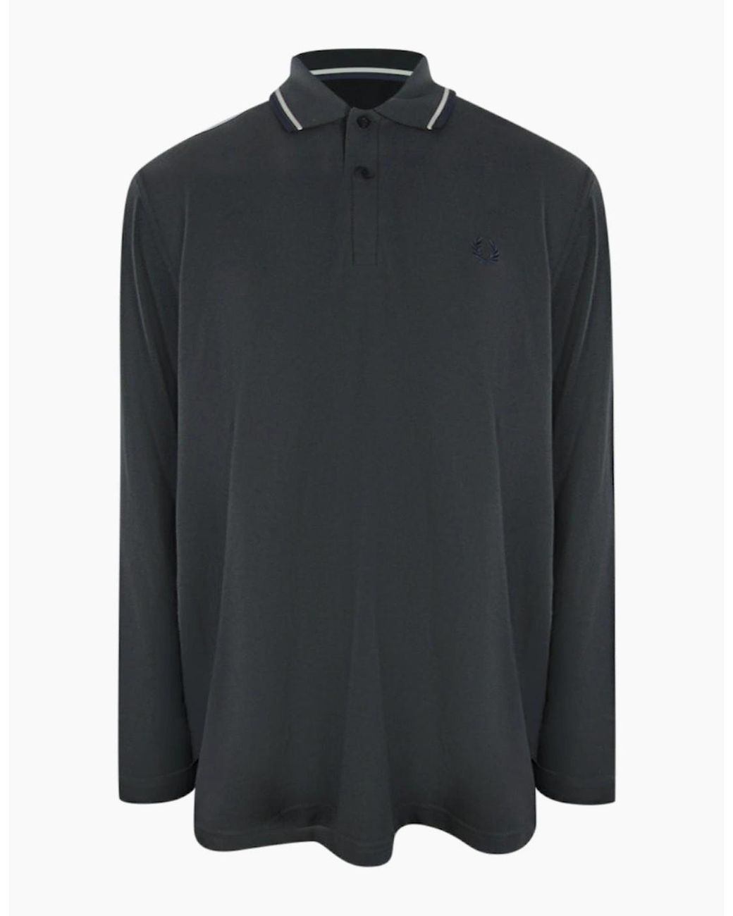 Fred Perry Blue Twin Tipped Collar Gunmetal Long Sleeve Polo Shirt for men