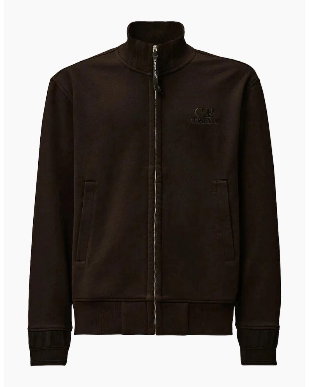 C P Company Black Diagonal Fleece Zip Logo Sweatshirt for men