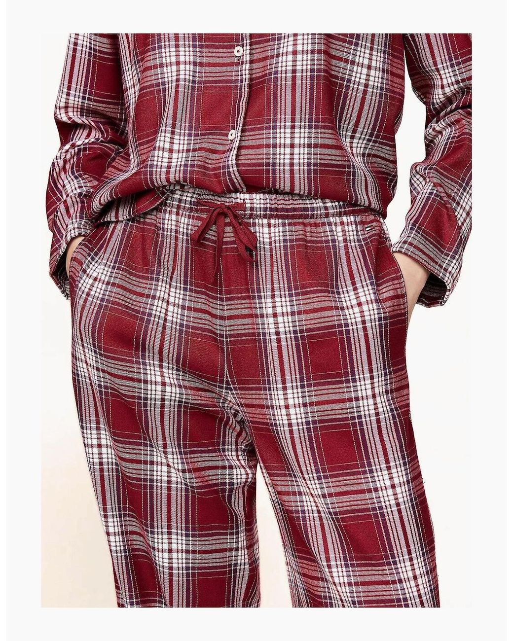 Tommy Hilfiger Red Plaid Check Flannel Pyjama Set, Deep Rouge