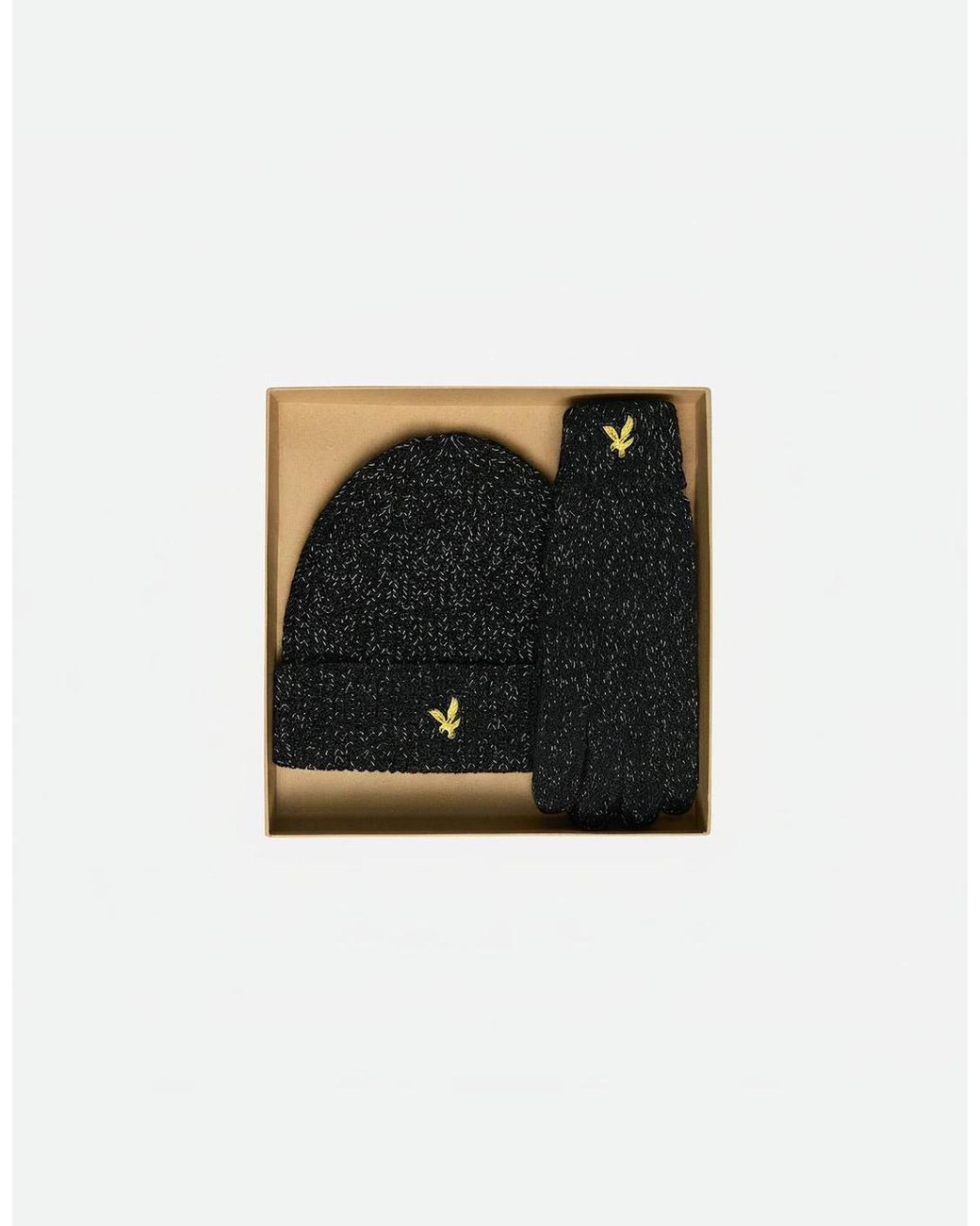 Lyle & Scott Black Reflective Beanie And Glove Set for men