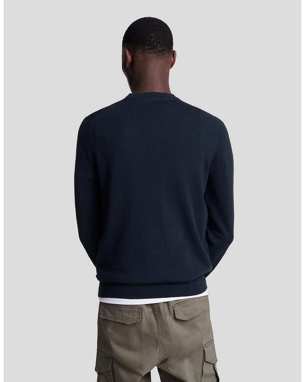Lyle & Scott Blue Cotton Merino Crew Neck Jumper for men