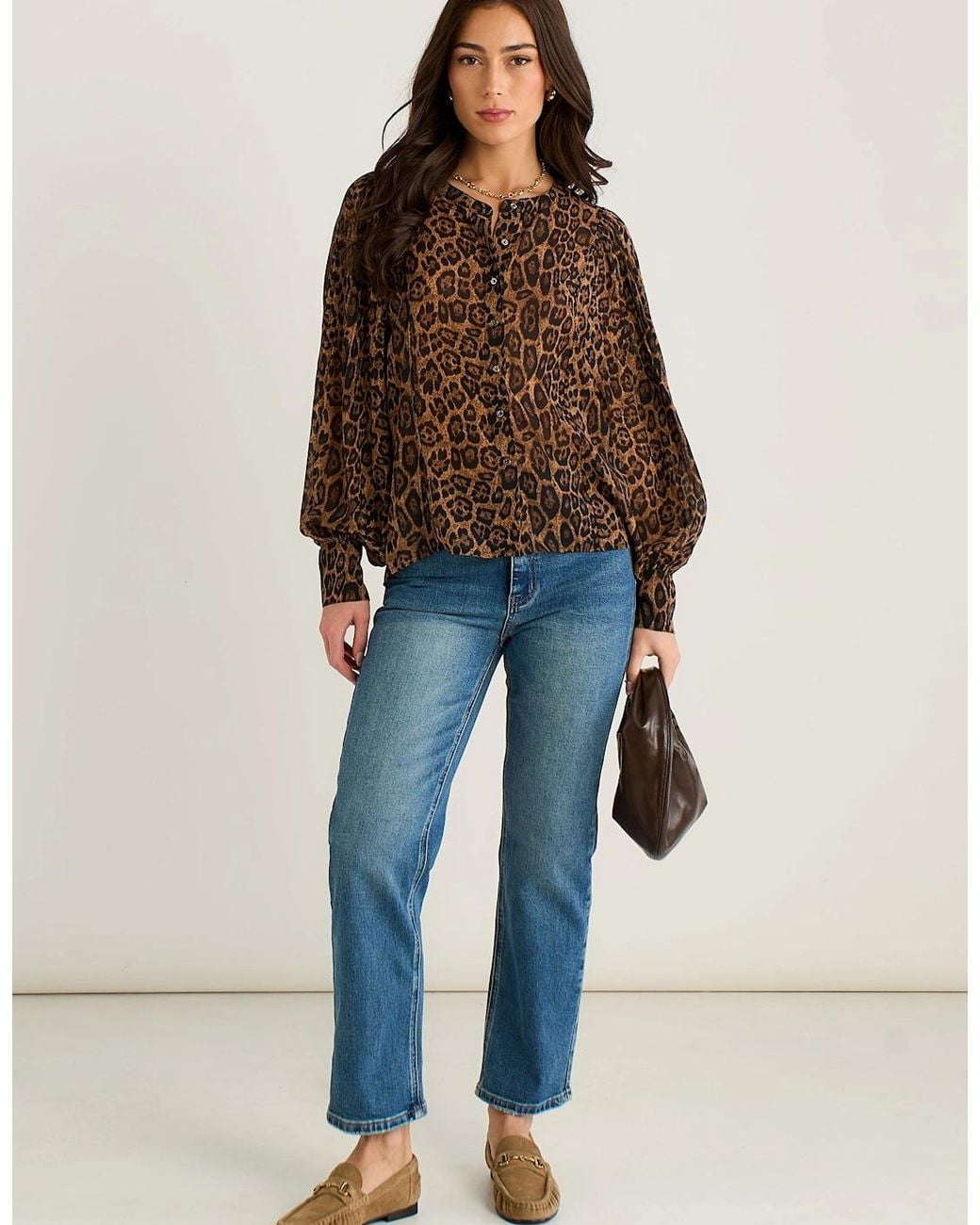 Gini London Black Chiffon Animal Print Pleated Shift Shirt Blouse
