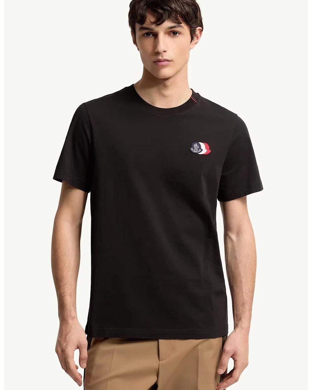 Moncler Black Triple Logo Cotton T-Shirt for men